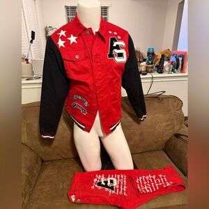 Red and Black Varsity Jacket with Star Details